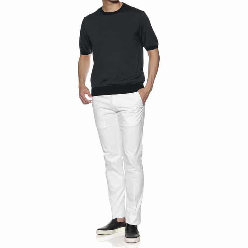 BARNEYS NEW YORK 海島綿マイクロボーダー柄ニットプルオーバー NAVY