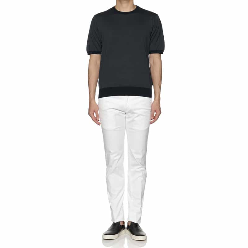 BARNEYS NEW YORK 海島綿マイクロボーダー柄ニットプルオーバー NAVY