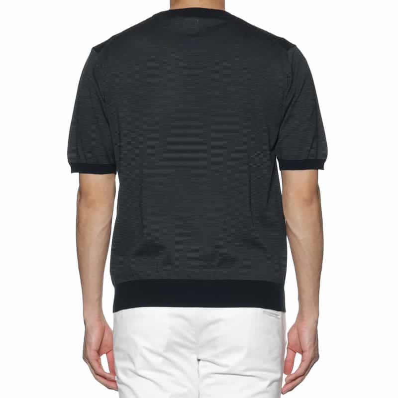 BARNEYS NEW YORK 海島綿マイクロボーダー柄ニットプルオーバー NAVY