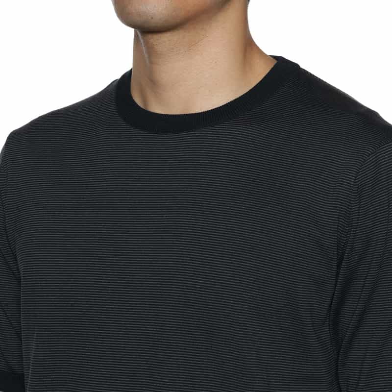 BARNEYS NEW YORK 海島綿マイクロボーダー柄ニットプルオーバー NAVY