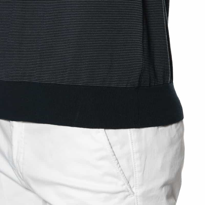 BARNEYS NEW YORK 海島綿マイクロボーダー柄ニットプルオーバー NAVY