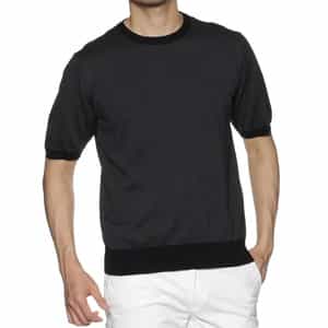 海島綿マイクロボーダー柄ニットプルオーバー