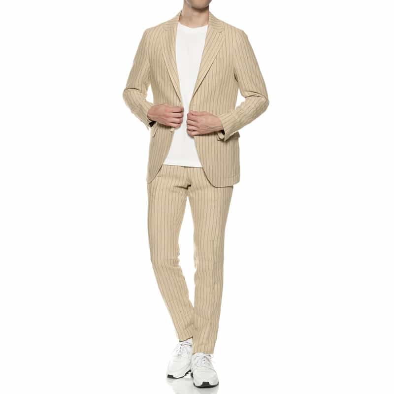 BARNEYS NEW YORK セットアップ リネン素材ストライプ柄ジャケット BEIGE