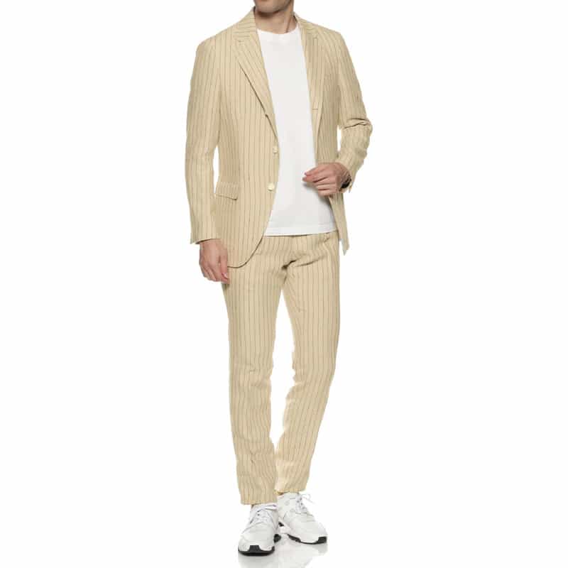 BARNEYS NEW YORK セットアップ リネン素材ストライプ柄パンツ BEIGE