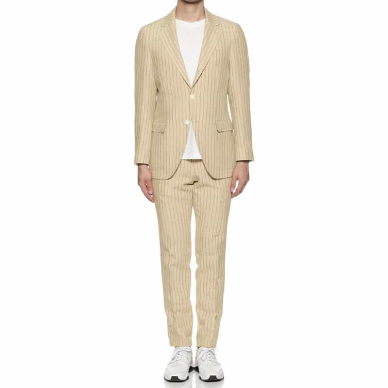 BARNEYS NEW YORK セットアップ リネン素材ストライプ柄パンツ BEIGE