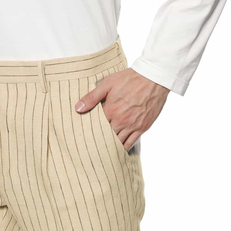 BARNEYS NEW YORK セットアップ リネン素材ストライプ柄パンツ BEIGE