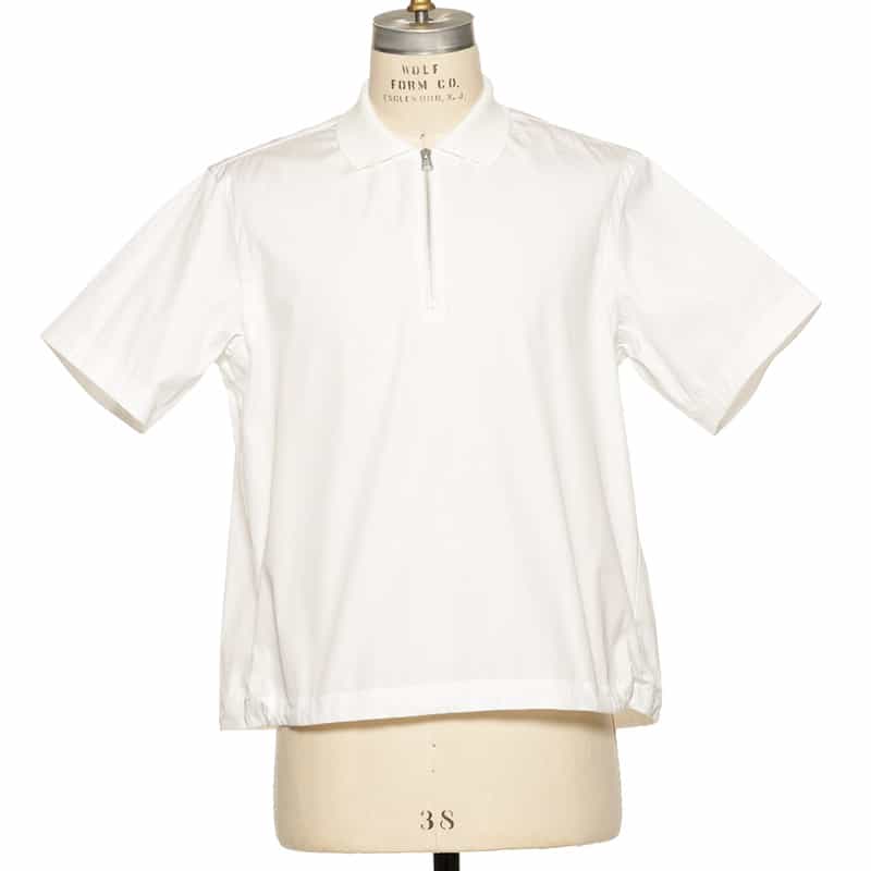 SACAI ドローストリングヘム ショートジップアップ ポロシャツ WHITE