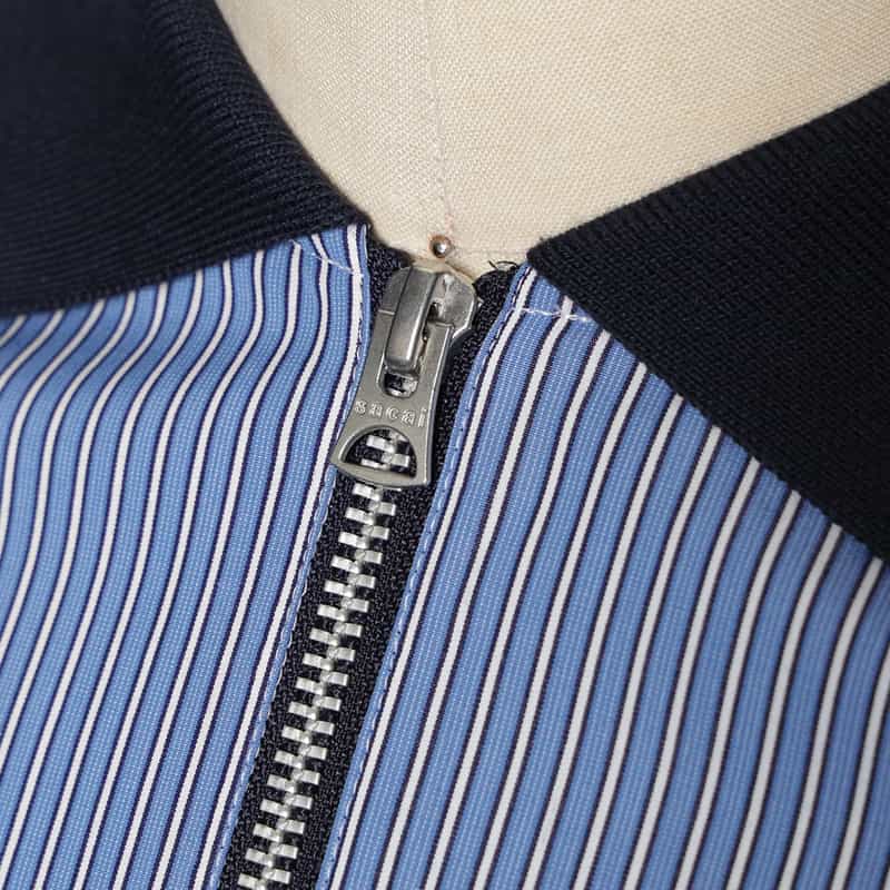SACAI ドローストリングヘム ショートジップアップ ポロシャツ BLUE