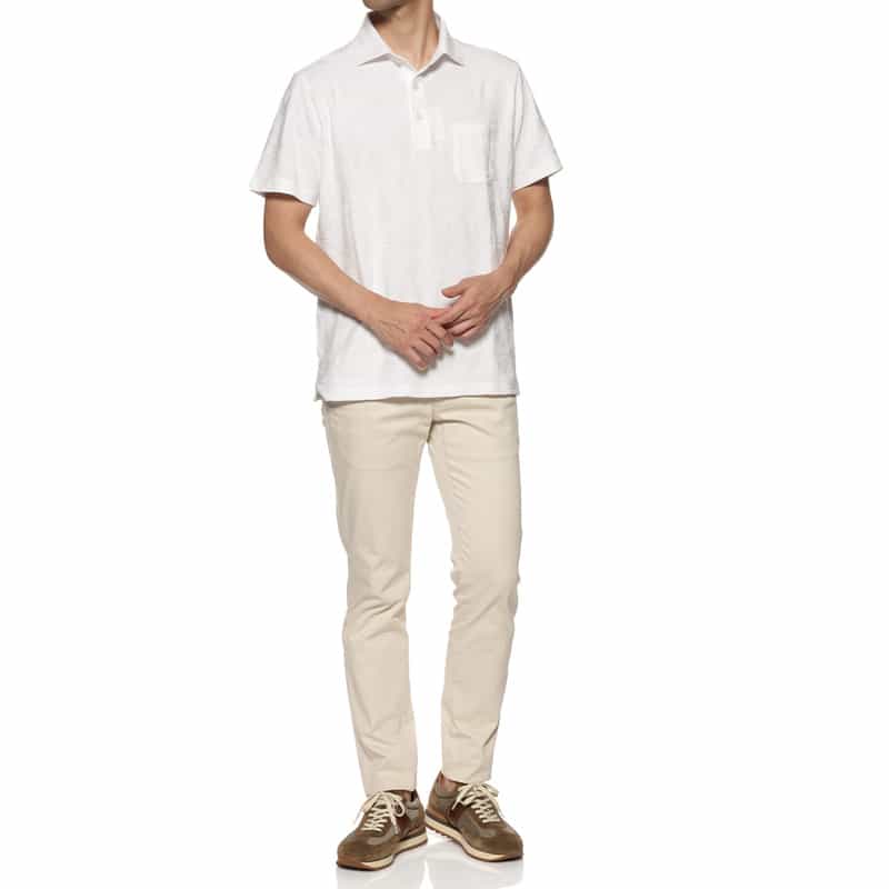 BARNEYS NEW YORK ボタニカルジャガード柄ポロシャツ WHITE