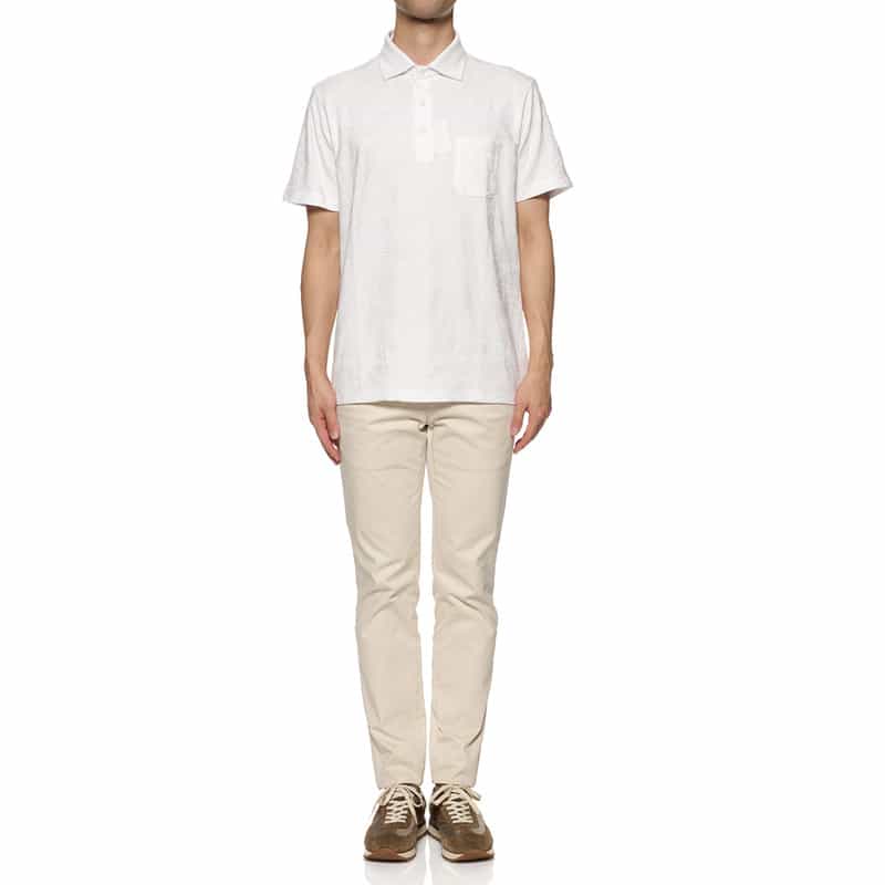 BARNEYS NEW YORK ボタニカルジャガード柄ポロシャツ WHITE