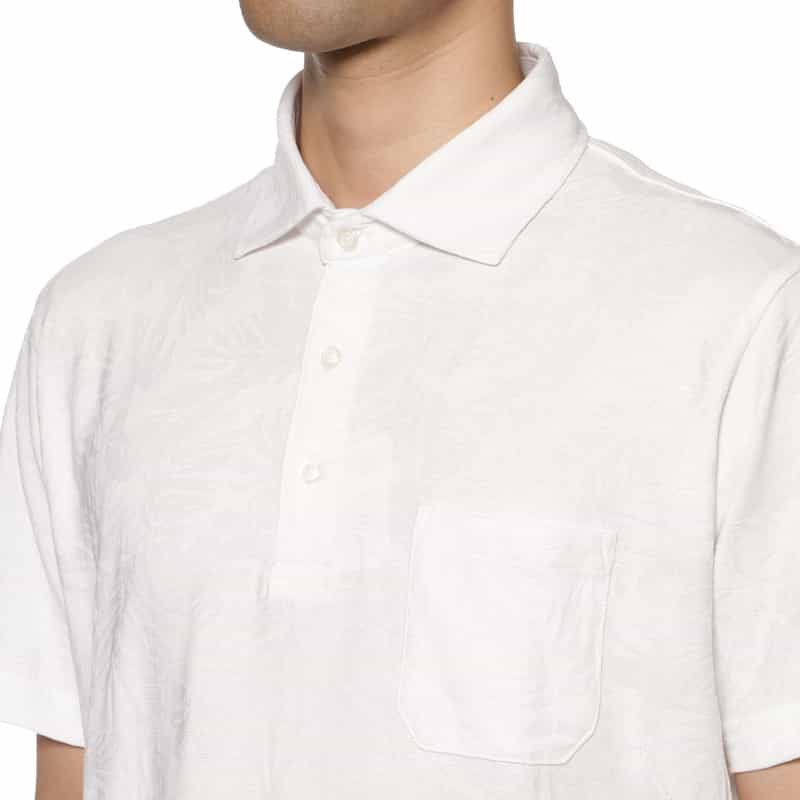 BARNEYS NEW YORK ボタニカルジャガード柄ポロシャツ WHITE