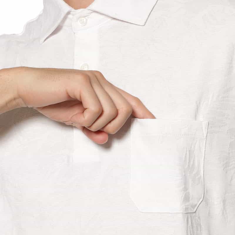 BARNEYS NEW YORK ボタニカルジャガード柄ポロシャツ WHITE