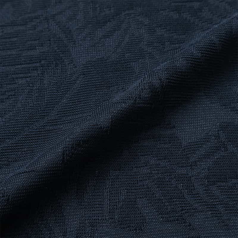 BARNEYS NEW YORK ボタニカルジャガード柄ポロシャツ NAVY