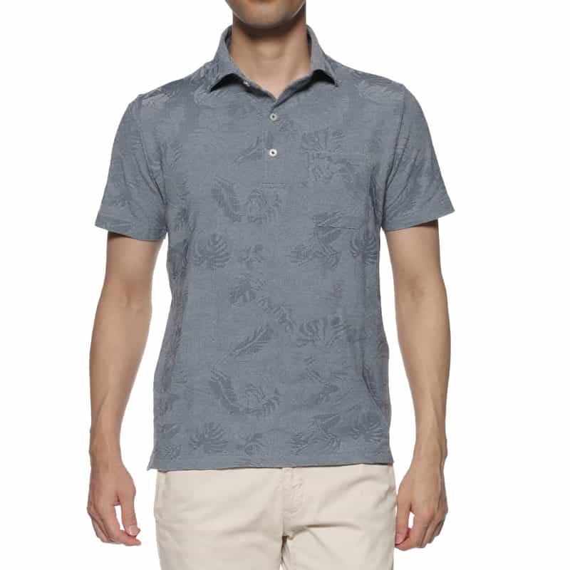 BARNEYS NEW YORK ボタニカルジャガード柄ポロシャツ GRAY