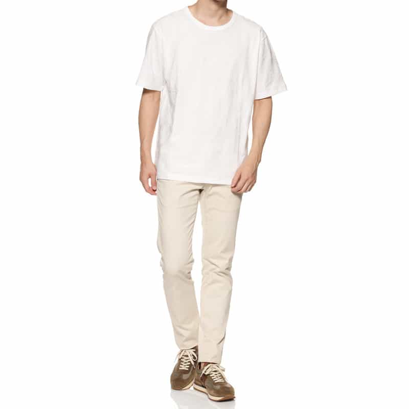 BARNEYS NEW YORK ボタニカルジャガード柄クルーネックTシャツ WHITE