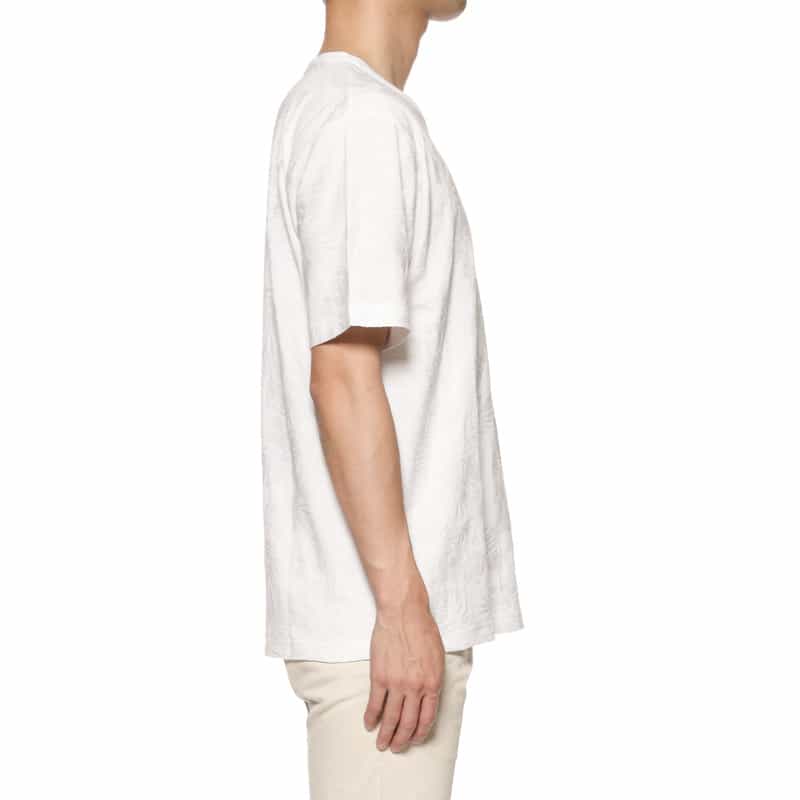 BARNEYS NEW YORK ボタニカルジャガード柄クルーネックTシャツ WHITE