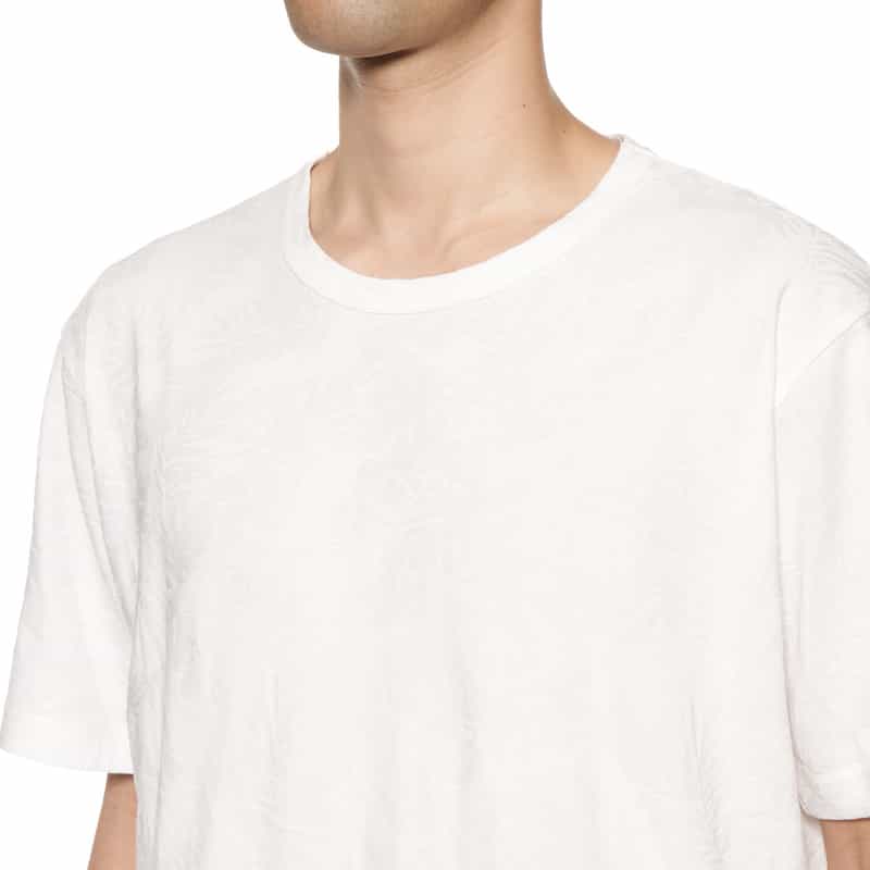 BARNEYS NEW YORK ボタニカルジャガード柄クルーネックTシャツ WHITE