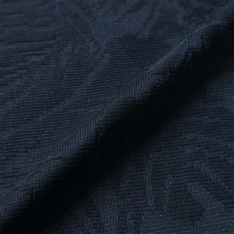 BARNEYS NEW YORK ボタニカルジャガード柄クルーネックTシャツ NAVY