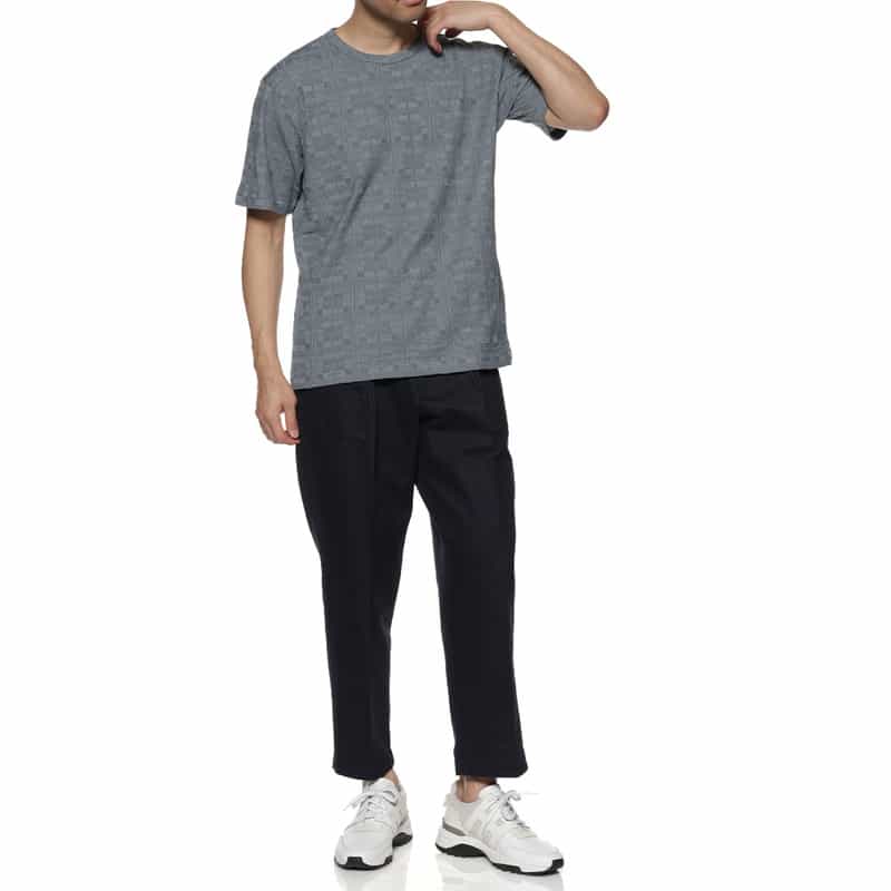 BARNEYS NEW YORK チェックジャガード柄クルーネックTシャツ GRAY