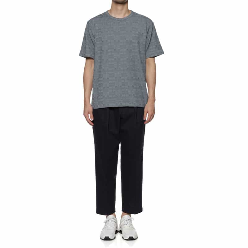 BARNEYS NEW YORK チェックジャガード柄クルーネックTシャツ GRAY