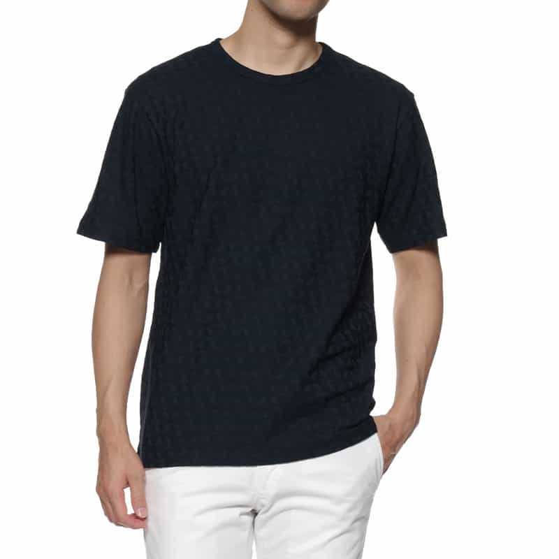 BARNEYS NEW YORK ジオメトリック柄ジャカード クルーネックTシャツ NAVY