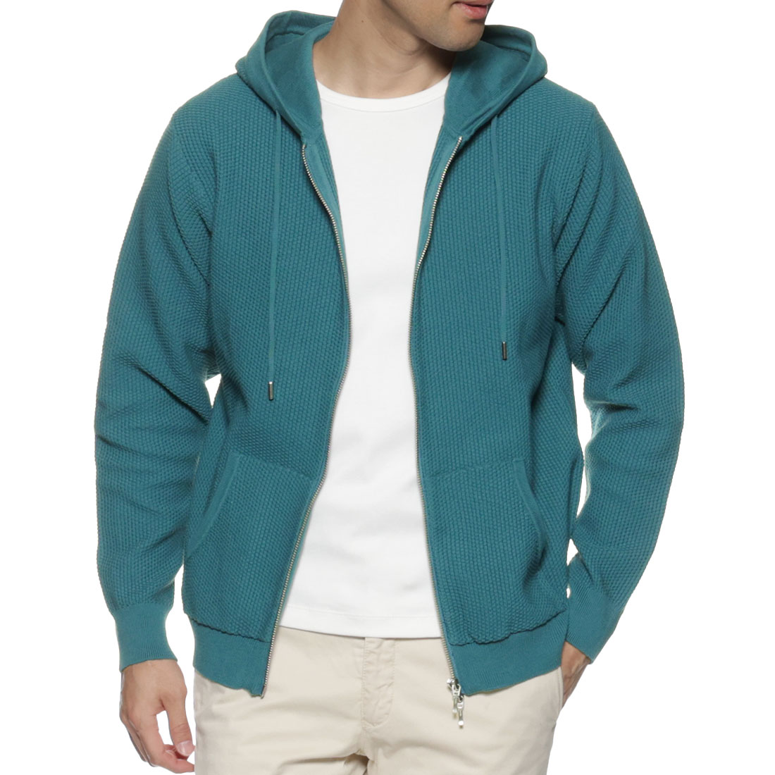 ジップアップ ワッフルニットパーカ