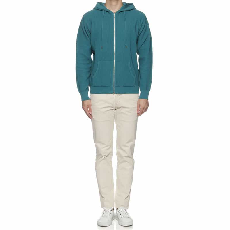 BARNEYS NEW YORK ジップアップ ワッフルニットパーカ GREEN