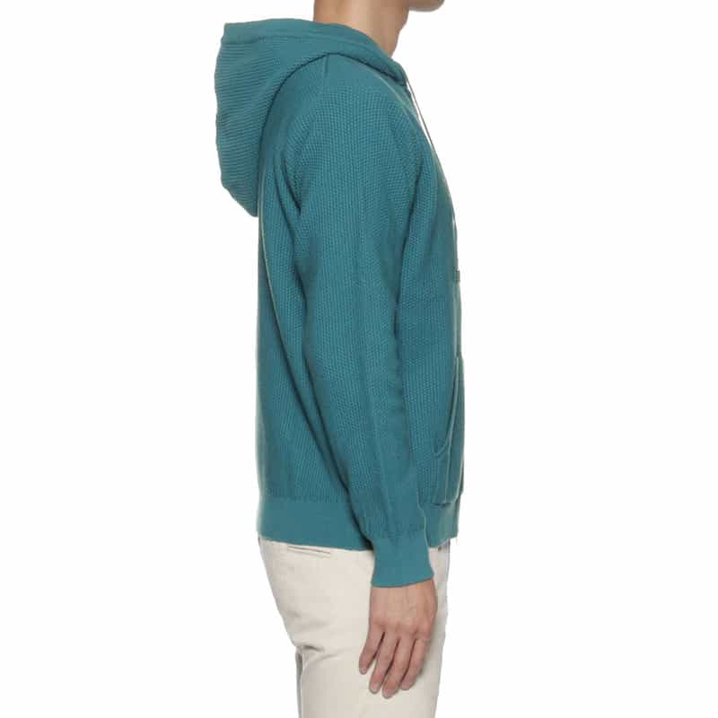 BARNEYS NEW YORK ジップアップ ワッフルニットパーカ GREEN