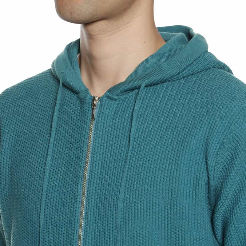 BARNEYS NEW YORK ジップアップ ワッフルニットパーカ GREEN