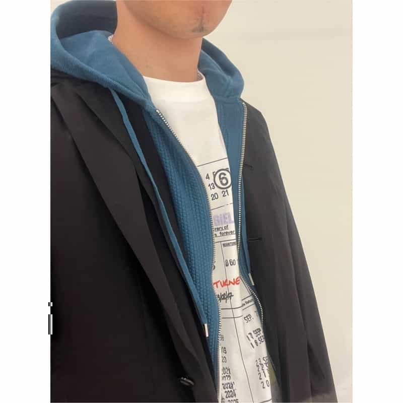 BARNEYS NEW YORK ジップアップ ワッフルニットパーカ GREEN
