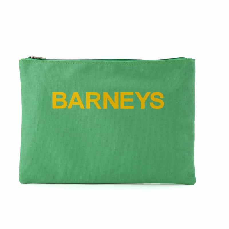 BARNEYS NEW YORK "BARNEYS" ロゴ入りポーチ（L） GREEN