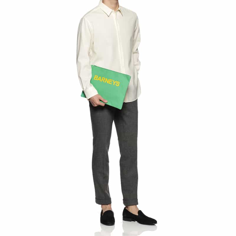 BARNEYS NEW YORK "BARNEYS" ロゴ入りポーチ(L) GREEN