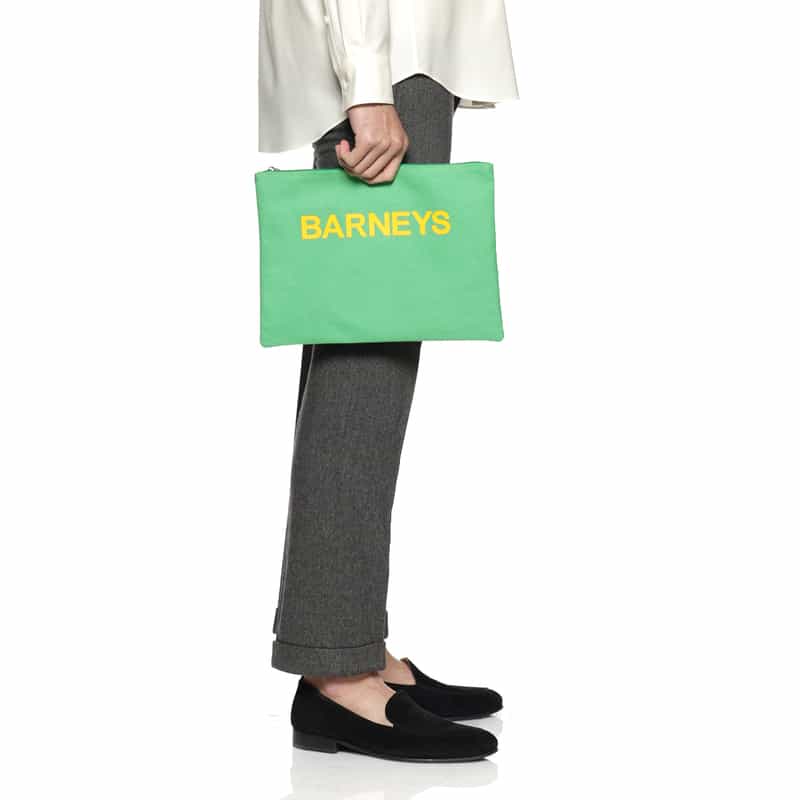BARNEYS NEW YORK "BARNEYS" ロゴ入りポーチ(L) GREEN