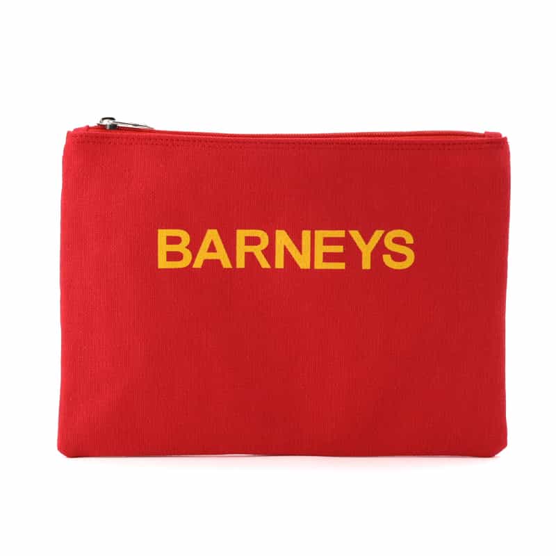 BARNEYS NEW YORK "BARNEYS" ロゴ入りポーチ（M） RED