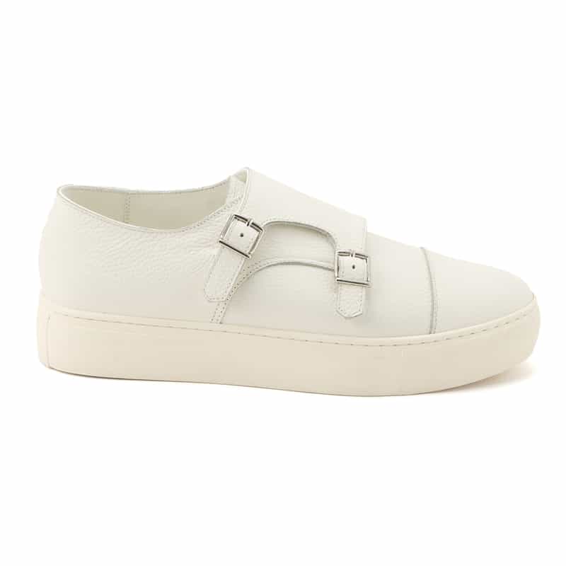 BARNEYS NEW YORK ダブルモンクストラップ レザードレススニーカー WHITE