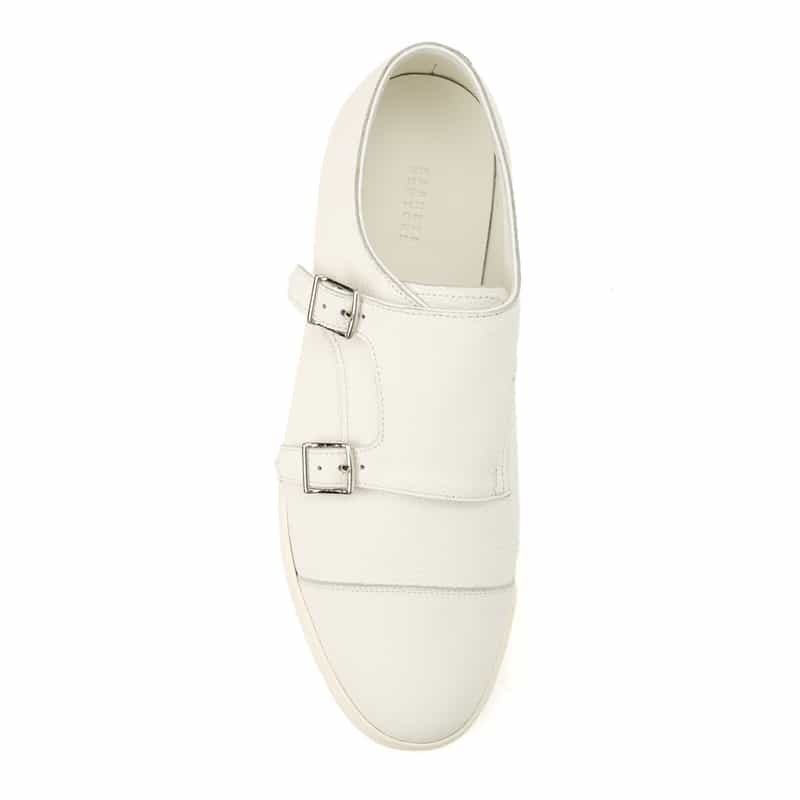 BARNEYS NEW YORK ダブルモンクストラップ レザードレススニーカー WHITE