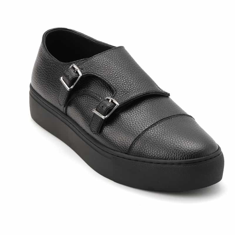 BARNEYS NEW YORK ダブルモンクストラップ レザードレススニーカー BLACK