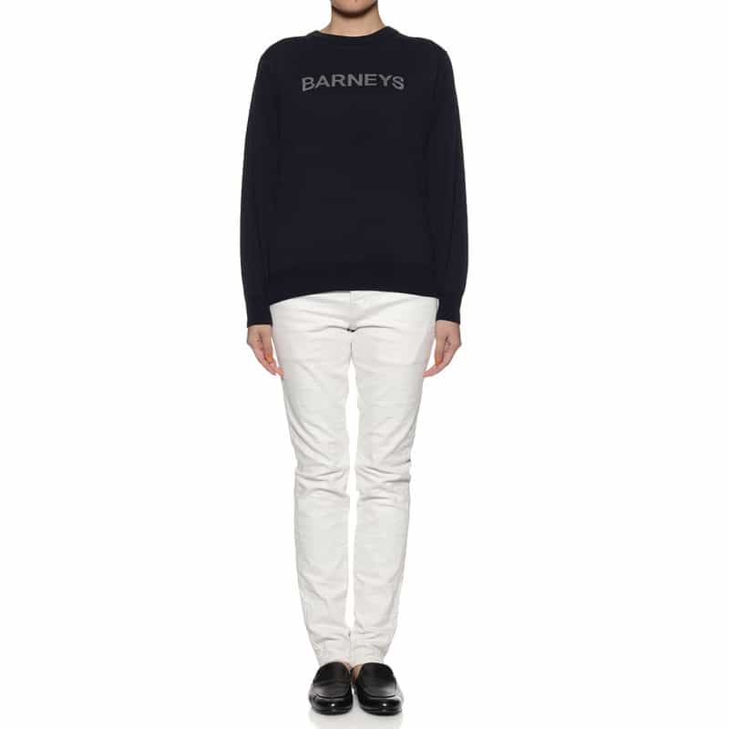 BARNEYS NEW YORK "BARNEYS" ロゴ入りニットプルオーバー(ウィメンズサイズ) NAVY