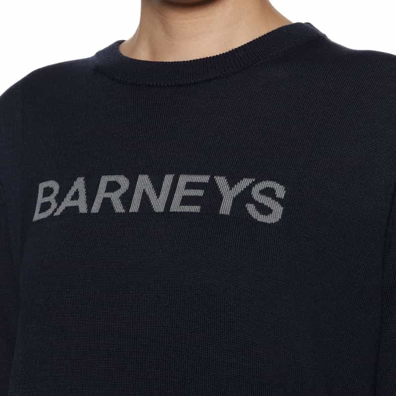 BARNEYS NEW YORK "BARNEYS" ロゴ入りニットプルオーバー(ウィメンズサイズ) NAVY