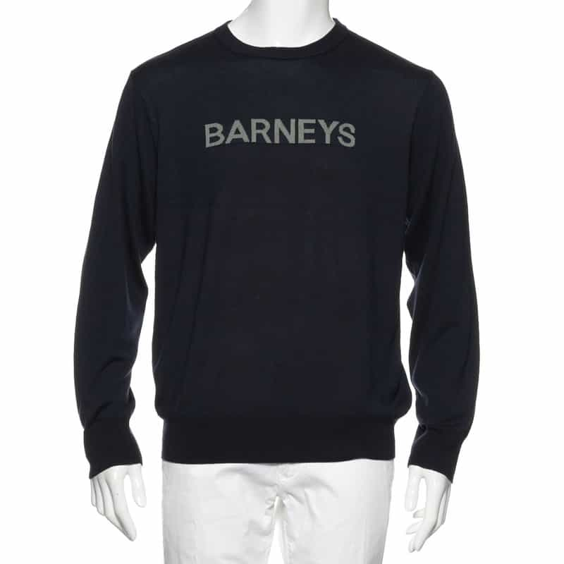 BARNEYS NEW YORK "BARNEYS" ロゴ入りニットプルオーバー（メンズサイズ） NAVY