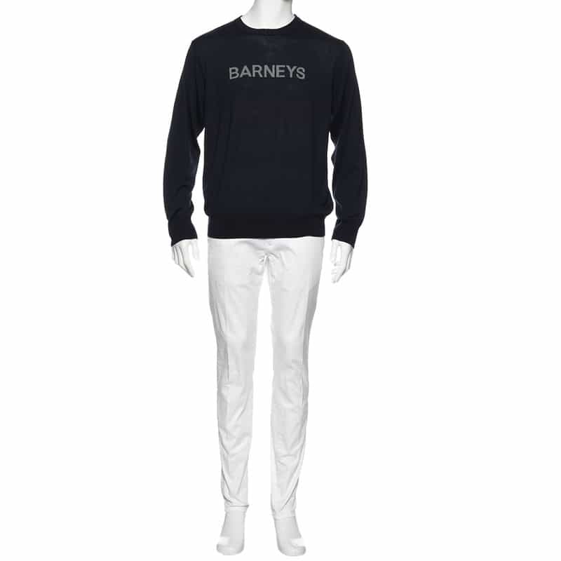 BARNEYS NEW YORK "BARNEYS" ロゴ入りニットプルオーバー(メンズサイズ) NAVY