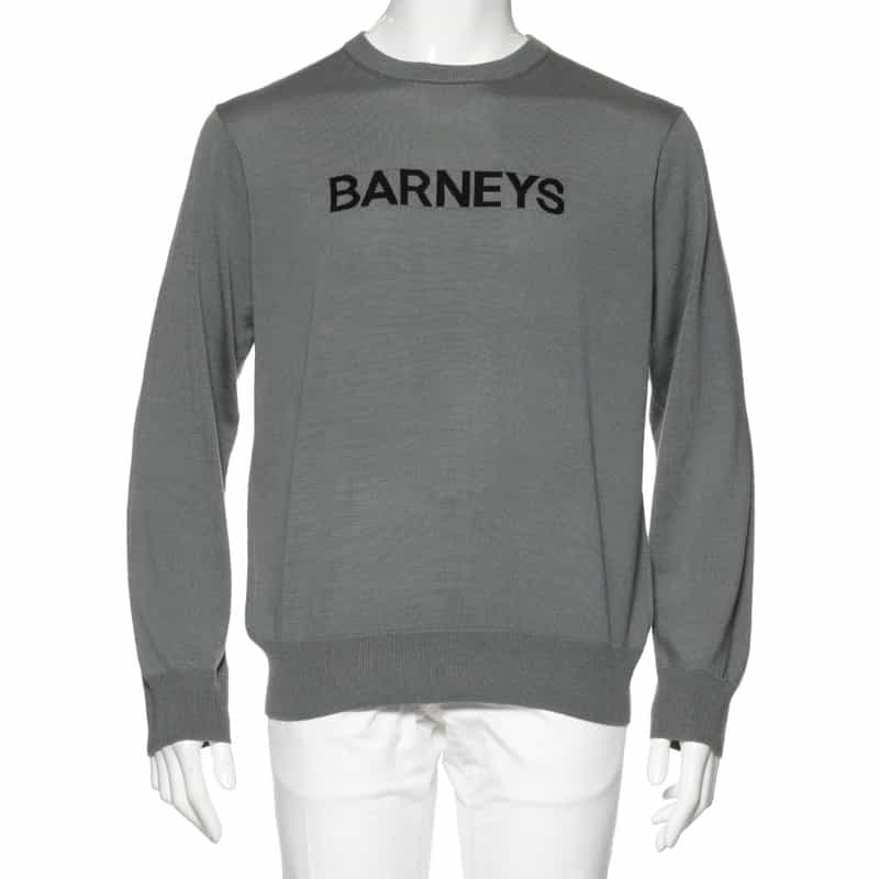 BARNEYS NEW YORK "BARNEYS" ロゴ入りニットプルオーバー(メンズサイズ) GRAY