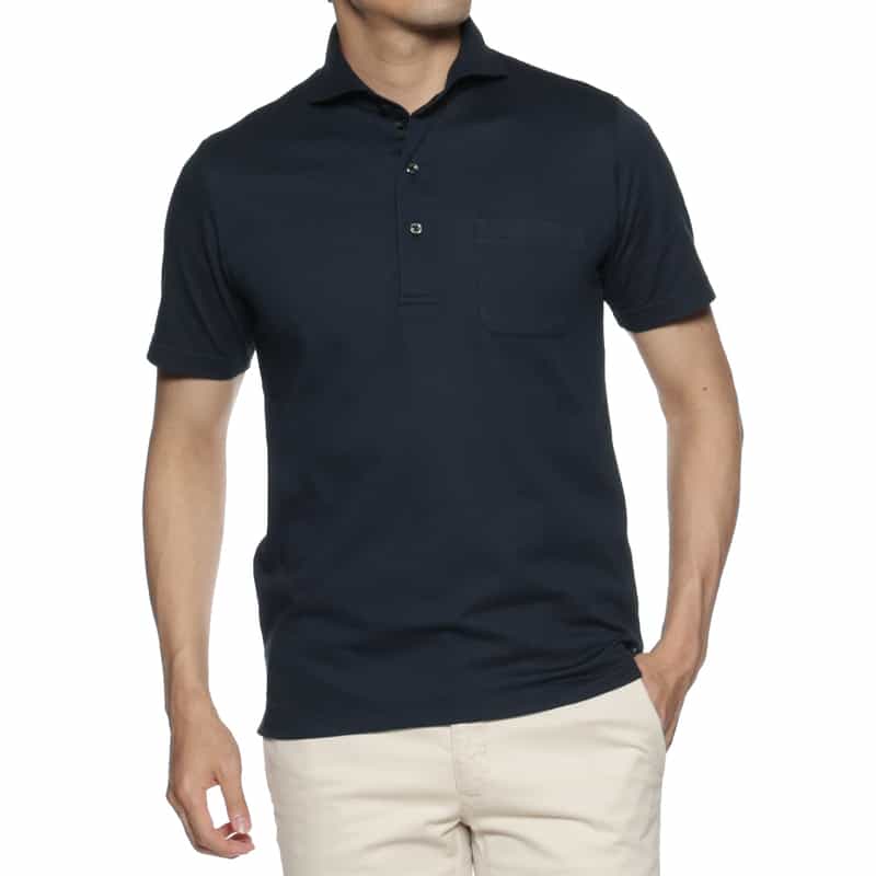 BARNEYS NEW YORK シーアイランドコットン ドライ鹿の子ポロシャツ NAVY