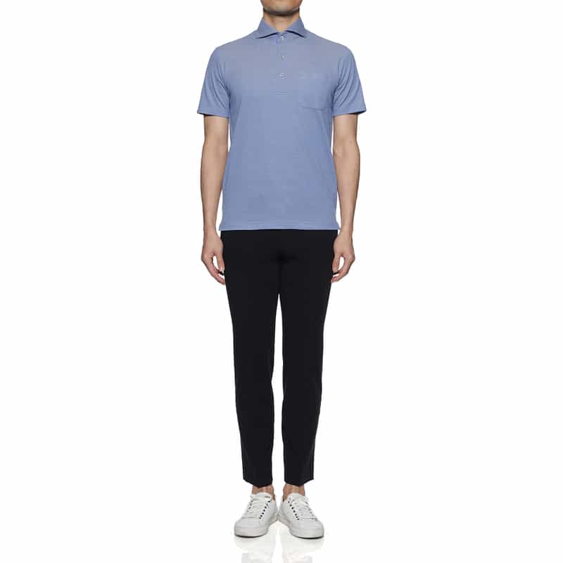 BARNEYS NEW YORK シーアイランドコットン ドライ鹿の子ポロシャツ LT BLUE