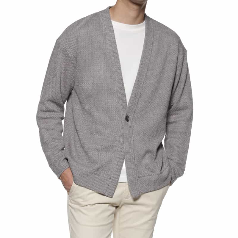 BARNEYS NEW YORK ローゲージ鹿の子素材ニットカーディガン GRAY