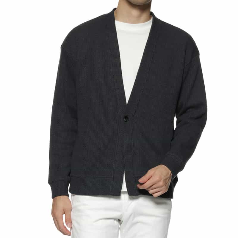 BARNEYS NEW YORK ローゲージ鹿の子素材ニットカーディガン DARK GRAY