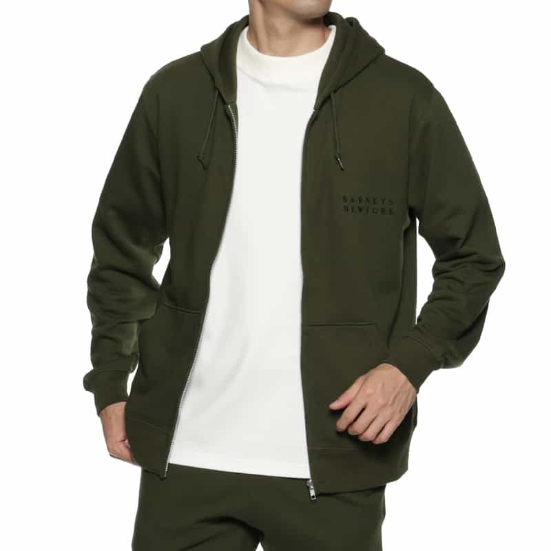 BARNEYS NEW YORK ロゴ入りスエットジップパーカー GREEN