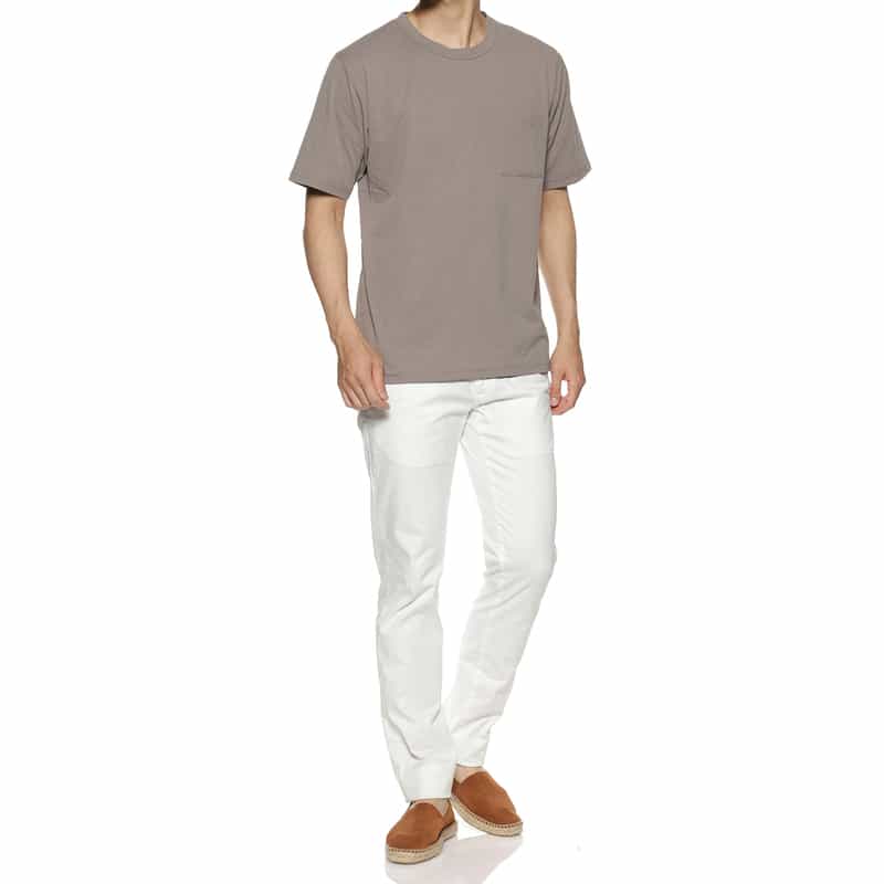 BARNEYS NEW YORK ストライプクレープ素材 ポケットTシャツ BEIGE