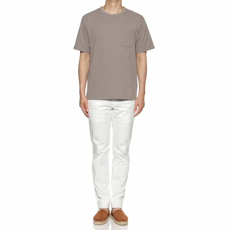 BARNEYS NEW YORK ストライプクレープ素材 ポケットTシャツ BEIGE