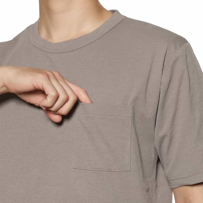 BARNEYS NEW YORK ストライプクレープ素材 ポケットTシャツ BEIGE